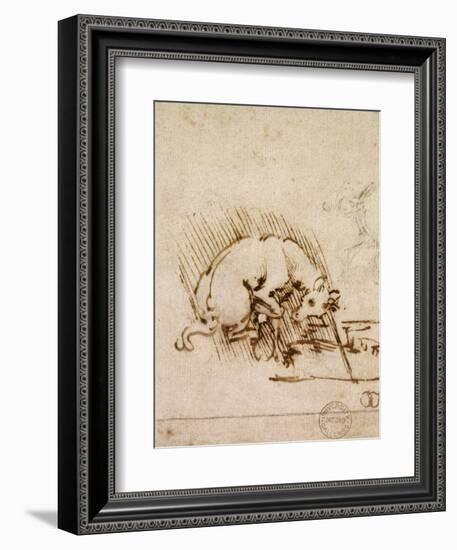 A Unicorn Dipping its Horn into a Pool of Water, C.1481-Leonardo da Vinci-Framed Giclee Print