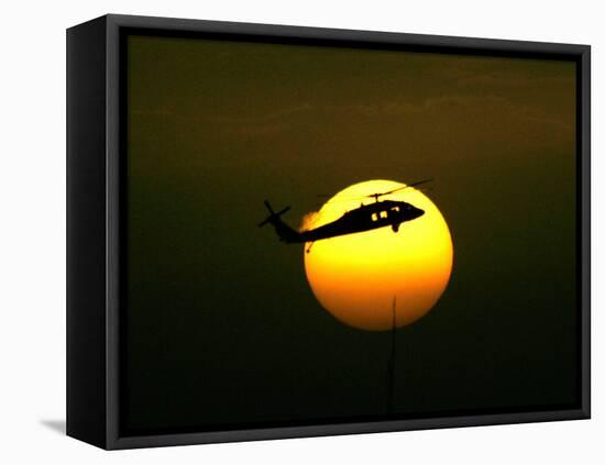 A US Military Helicopter Flies Over the Heavily Fortified Green Zone-Dusan Vranic-Framed Premier Image Canvas