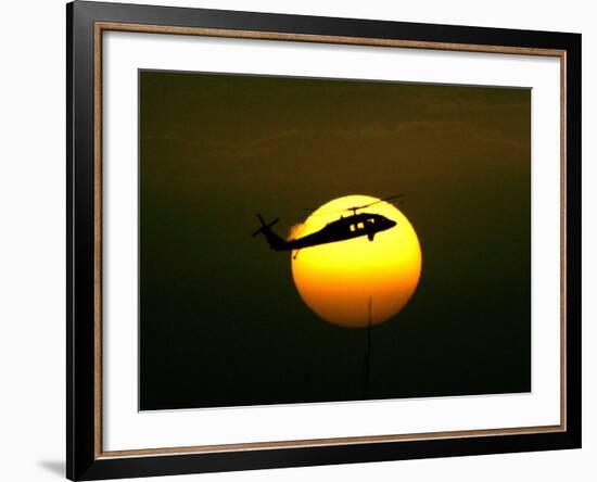 A US Military Helicopter Flies Over the Heavily Fortified Green Zone-Dusan Vranic-Framed Photographic Print