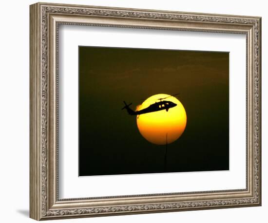 A US Military Helicopter Flies Over the Heavily Fortified Green Zone-Dusan Vranic-Framed Photographic Print