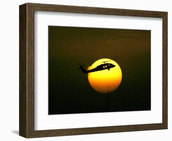 A US Military Helicopter Flies Over the Heavily Fortified Green Zone-Dusan Vranic-Framed Photographic Print
