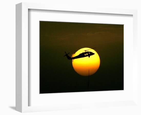 A US Military Helicopter Flies Over the Heavily Fortified Green Zone-Dusan Vranic-Framed Photographic Print