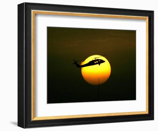 A US Military Helicopter Flies Over the Heavily Fortified Green Zone-Dusan Vranic-Framed Photographic Print