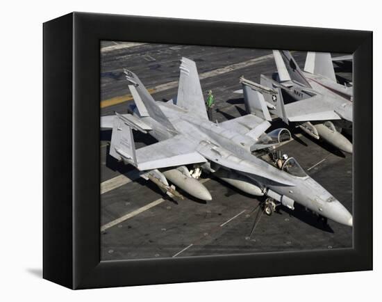 A US Navy F/A-18C Hornet Parked on the Flight Deck of USS Nimitz-Stocktrek Images-Framed Premier Image Canvas