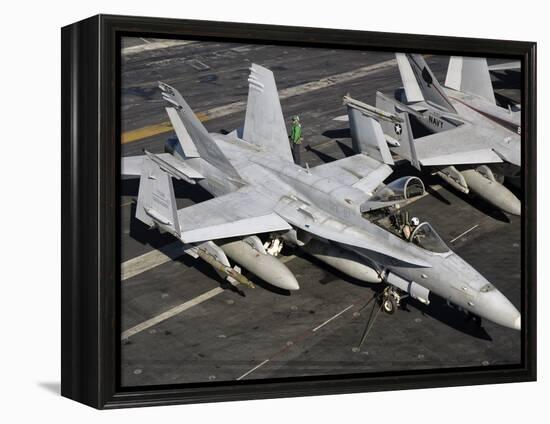 A US Navy F/A-18C Hornet Parked on the Flight Deck of USS Nimitz-Stocktrek Images-Framed Premier Image Canvas