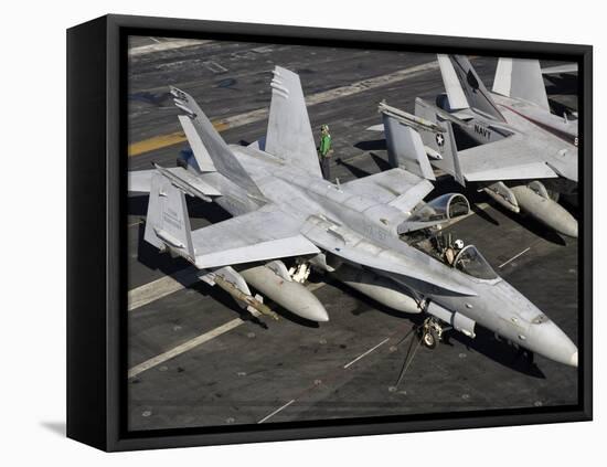A US Navy F/A-18C Hornet Parked on the Flight Deck of USS Nimitz-Stocktrek Images-Framed Premier Image Canvas