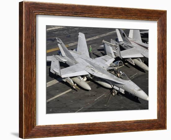 A US Navy F/A-18C Hornet Parked on the Flight Deck of USS Nimitz-Stocktrek Images-Framed Photographic Print