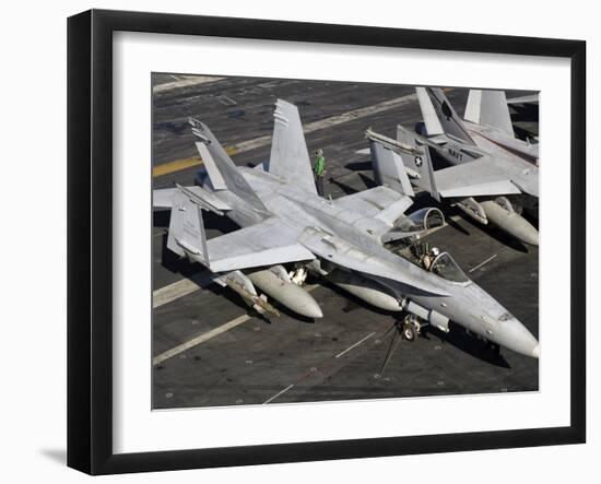 A US Navy F/A-18C Hornet Parked on the Flight Deck of USS Nimitz-Stocktrek Images-Framed Photographic Print