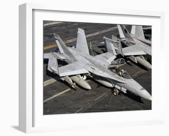 A US Navy F/A-18C Hornet Parked on the Flight Deck of USS Nimitz-Stocktrek Images-Framed Photographic Print