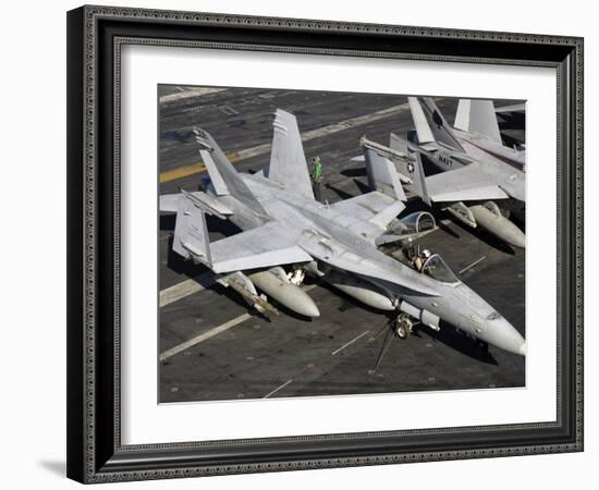 A US Navy F/A-18C Hornet Parked on the Flight Deck of USS Nimitz-Stocktrek Images-Framed Photographic Print