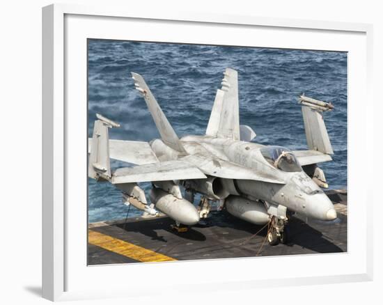 A US Navy F/A-18C Hornet Tied on the Flight Deck of USS Nimitz-Stocktrek Images-Framed Photographic Print