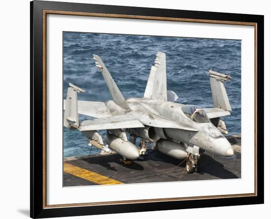 A US Navy F/A-18C Hornet Tied on the Flight Deck of USS Nimitz-Stocktrek Images-Framed Photographic Print