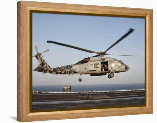 A US Navy SH-60F Seahawk Hovers Above the Flight Deck of USS Eisenhower-Stocktrek Images-Framed Premier Image Canvas