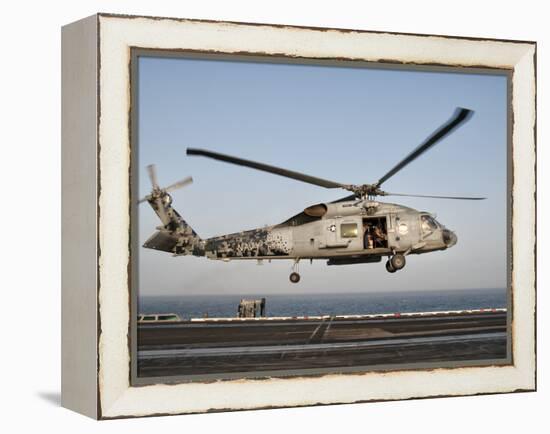 A US Navy SH-60F Seahawk Hovers Above the Flight Deck of USS Eisenhower-Stocktrek Images-Framed Premier Image Canvas