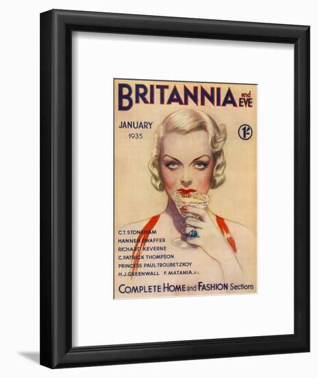 A Vampish Blonde Bombshell Stares Seductively at the Viewer as She Sips a Cocktail-null-Framed Art Print