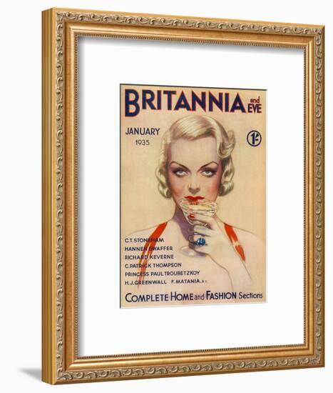 A Vampish Blonde Bombshell Stares Seductively at the Viewer as She Sips a Cocktail-null-Framed Art Print