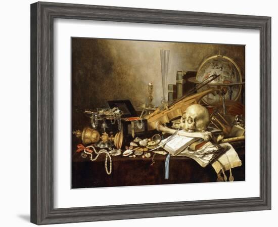 A Vanitas Still Life of Musical Instruments and Manuscripts, an Overturned Gilt Covered Goblet, a…-Pieter Claesz-Framed Giclee Print