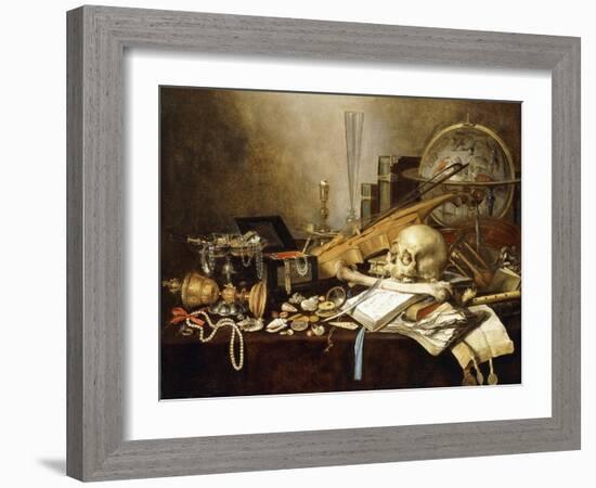 A Vanitas Still Life of Musical Instruments and Manuscripts, an Overturned Gilt Covered Goblet, a…-Pieter Claesz-Framed Giclee Print