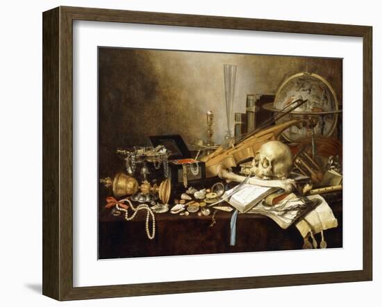 A Vanitas Still Life of Musical Instruments and Manuscripts, an Overturned Gilt Covered Goblet, a…-Pieter Claesz-Framed Giclee Print