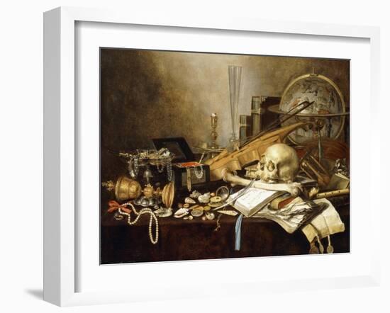 A Vanitas Still Life of Musical Instruments and Manuscripts, an Overturned Gilt Covered Goblet, a…-Pieter Claesz-Framed Giclee Print