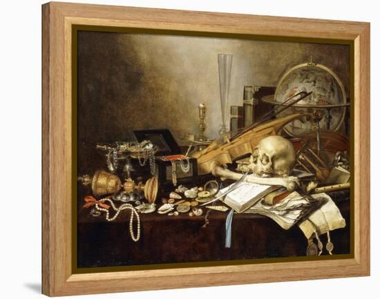 A Vanitas Still Life of Musical Instruments and Manuscripts, an Overturned Gilt Covered Goblet, a?-Pieter Claesz-Framed Premier Image Canvas