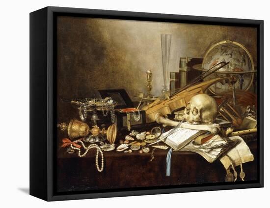 A Vanitas Still Life of Musical Instruments and Manuscripts, an Overturned Gilt Covered Goblet, a?-Pieter Claesz-Framed Premier Image Canvas