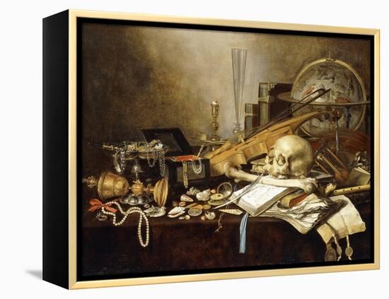 A Vanitas Still Life of Musical Instruments and Manuscripts, an Overturned Gilt Covered Goblet, a?-Pieter Claesz-Framed Premier Image Canvas