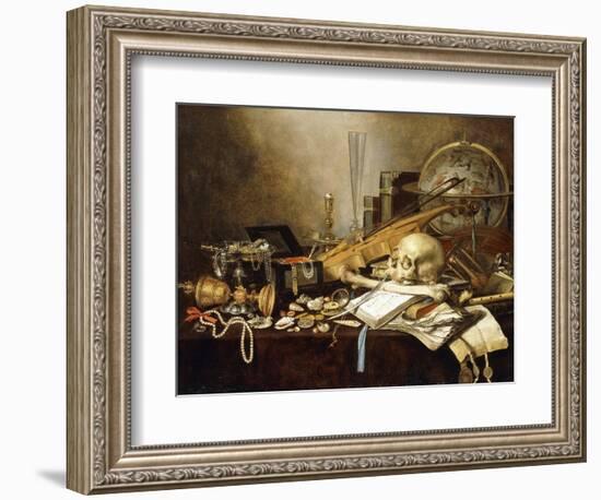 A Vanitas Still Life of Musical Instruments and Manuscripts, an Overturned Gilt Covered Goblet, a?-Pieter Claesz-Framed Giclee Print