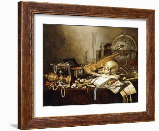 A Vanitas Still Life of Musical Instruments and Manuscripts, an Overturned Gilt Covered Goblet, a?-Pieter Claesz-Framed Giclee Print