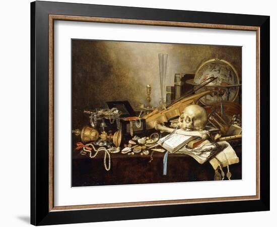 A Vanitas Still Life of Musical Instruments and Manuscripts, an Overturned Gilt Covered Goblet, a?-Pieter Claesz-Framed Giclee Print