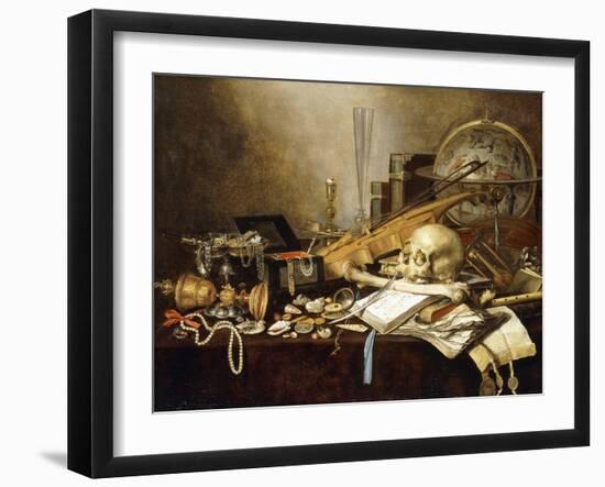 A Vanitas Still Life of Musical Instruments and Manuscripts, an Overturned Gilt Covered Goblet, a?-Pieter Claesz-Framed Giclee Print