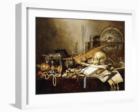 A Vanitas Still Life of Musical Instruments and Manuscripts, an Overturned Gilt Covered Goblet, a?-Pieter Claesz-Framed Giclee Print