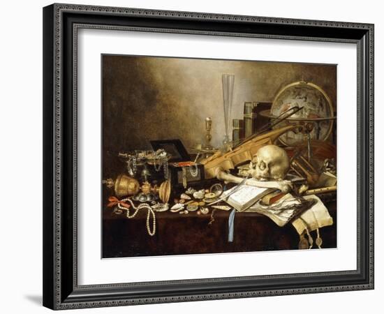 A Vanitas Still Life of Musical Instruments and Manuscripts, an Overturned Gilt Covered Goblet, a?-Pieter Claesz-Framed Giclee Print