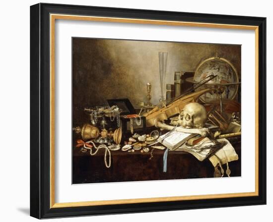 A Vanitas Still Life of Musical Instruments and Manuscripts, an Overturned Gilt Covered Goblet, a?-Pieter Claesz-Framed Giclee Print