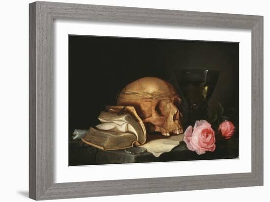 A Vanitas Still Life with a Skull a Book and Roses-Jan Davidsz de Heem-Framed Giclee Print