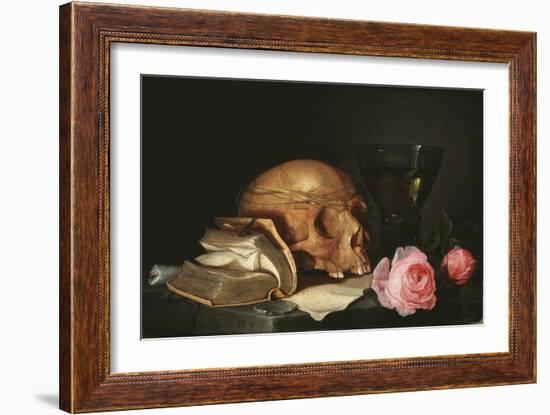 A Vanitas Still Life with a Skull a Book and Roses-Jan Davidsz de Heem-Framed Giclee Print