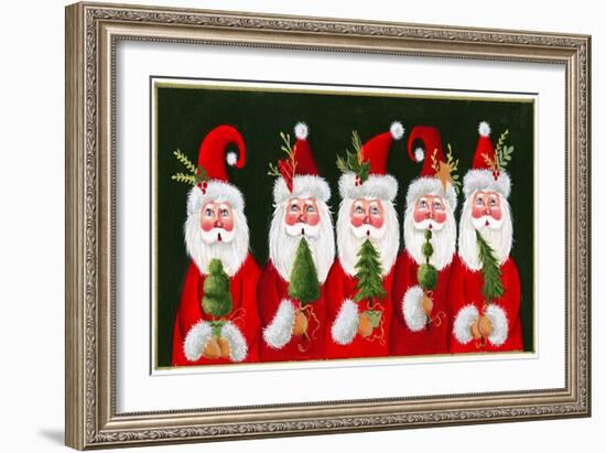 A Variety of Santas Holding Trees-Beverly Johnston-Framed Giclee Print