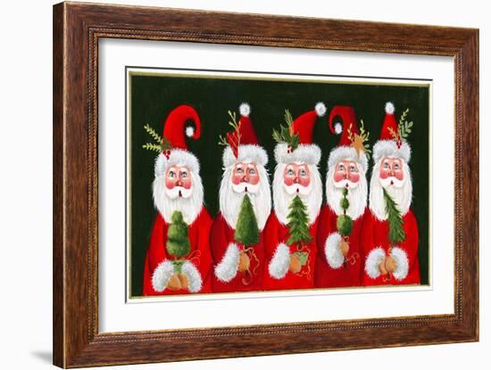 A Variety of Santas Holding Trees-Beverly Johnston-Framed Giclee Print