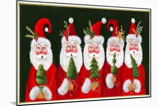 A Variety of Santas Holding Trees-Beverly Johnston-Mounted Giclee Print