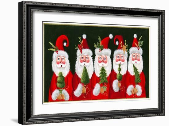 A Variety of Santas Holding Trees-Beverly Johnston-Framed Giclee Print