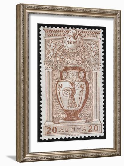 A Vase Depicting Pallas Athene. Greece 1896 Olympic Games 20 Lepta, Unused-null-Framed Giclee Print