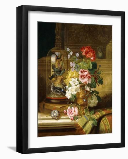 A Vase of Assorted Flowers and Songbirds on a Ledge, 1867-William John Wainwright-Framed Giclee Print