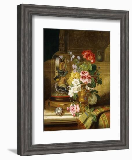 A Vase of Assorted Flowers and Songbirds on a Ledge, 1867-William John Wainwright-Framed Giclee Print