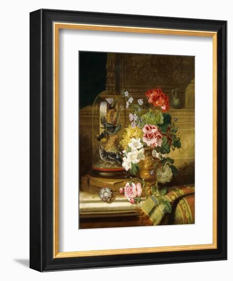 A Vase of Assorted Flowers and Songbirds on a Ledge, 1867-William John Wainwright-Framed Giclee Print