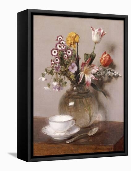 A Vase of Flowers with a Coffee Cup-Henri Fantin-Latour-Framed Premier Image Canvas