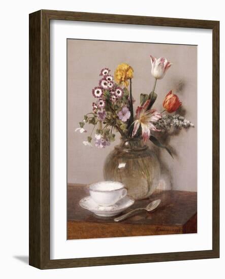 A Vase of Flowers with a Coffee Cup-Henri Fantin-Latour-Framed Giclee Print