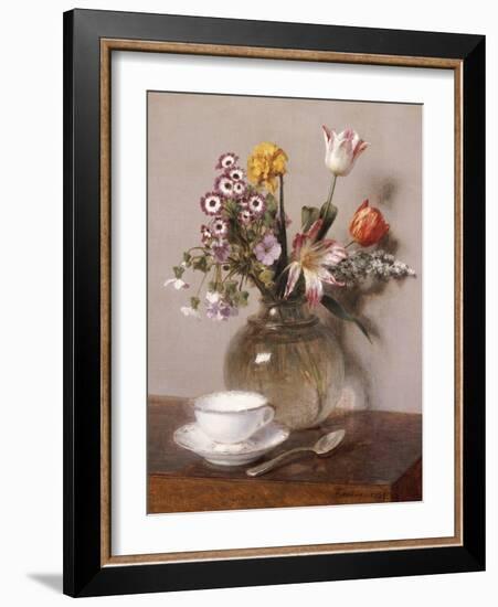 A Vase of Flowers with a Coffee Cup-Henri Fantin-Latour-Framed Giclee Print