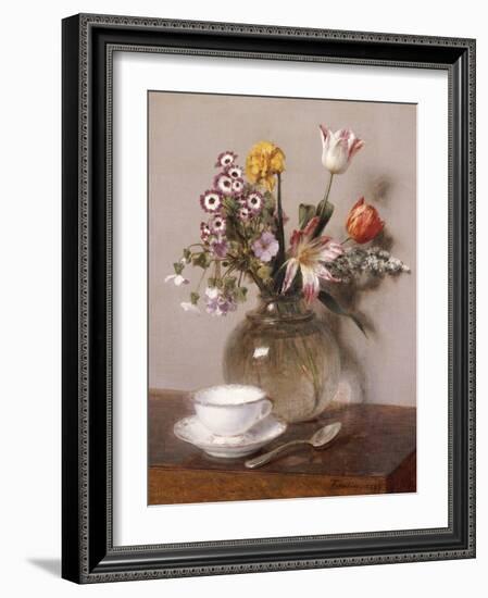 A Vase of Flowers with a Coffee Cup-Henri Fantin-Latour-Framed Giclee Print