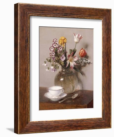 A Vase of Flowers with a Coffee Cup-Henri Fantin-Latour-Framed Giclee Print