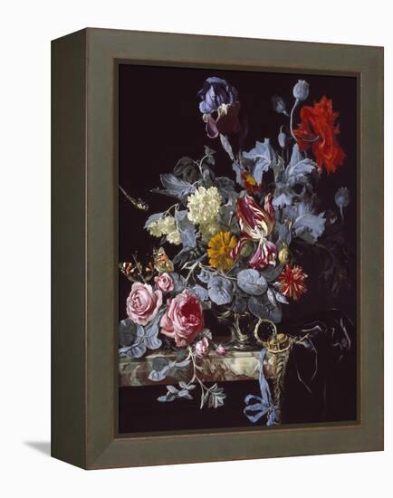 A Vase of Flowers with a Watch-Willem van Aelst-Framed Premier Image Canvas